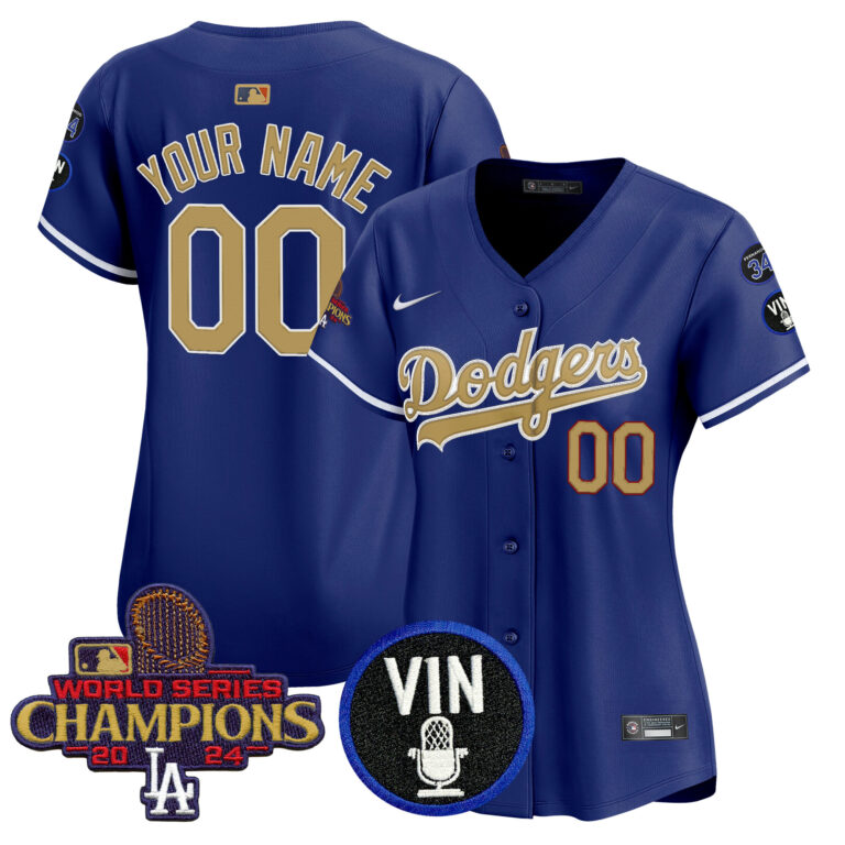 Women Los Angeles Dodgers Custom  Gold Vapor Premier Limited blue MLB Nike Jersey 2025->customized mlb jersey->Custom Jersey